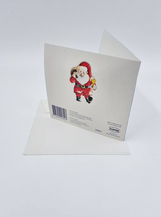 Vierkante kerstkaart kerstman met bel (F04802)