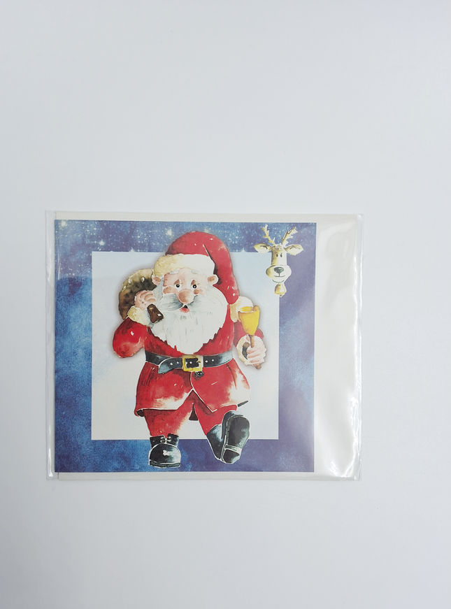 Vierkante kerstkaart kerstman met bel (F04802)