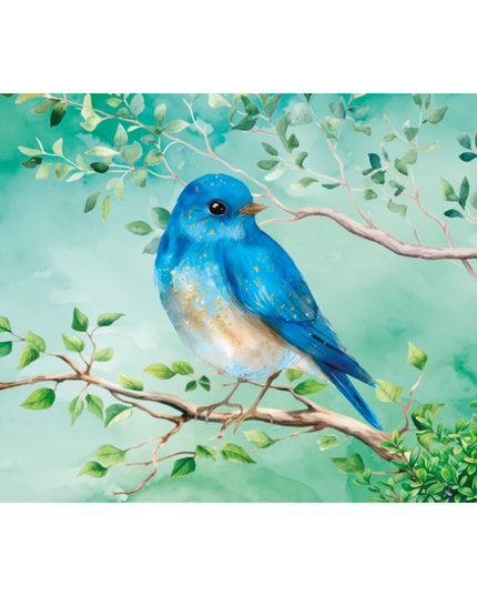 Wenskaart blauwe vogel op tak (F10005)