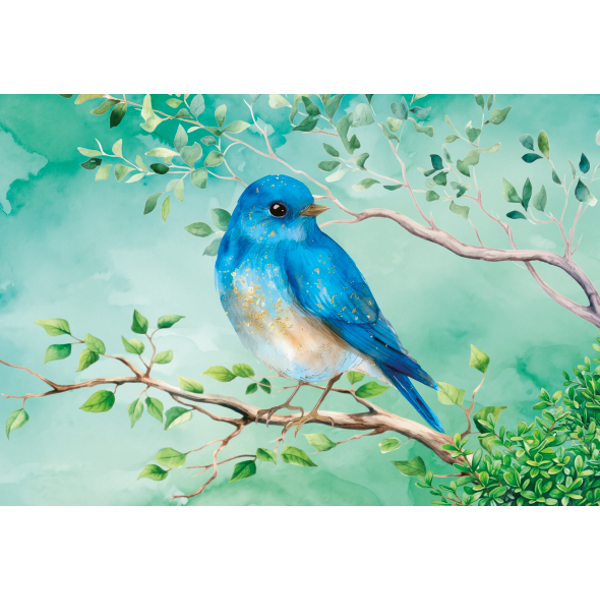 Wenskaart blauwe vogel op tak (F10005)