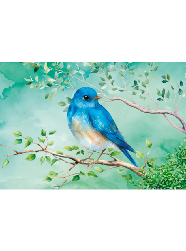 Wenskaart blauwe vogel op tak (F10005)