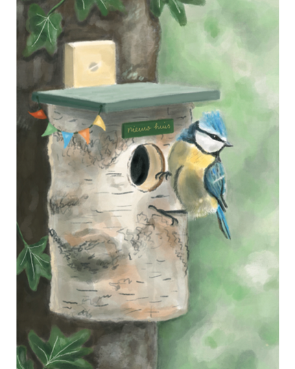 Wenskaart vogel en vogelhuis (F10008)