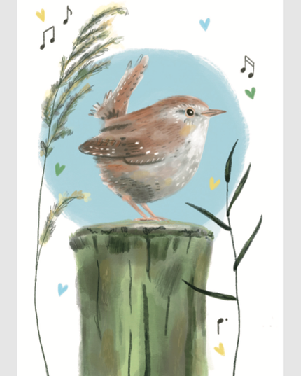 Greeting card bird on tree trunk (F10012)