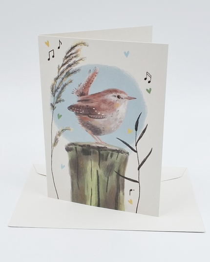 Greeting card bird on tree trunk (F10012)