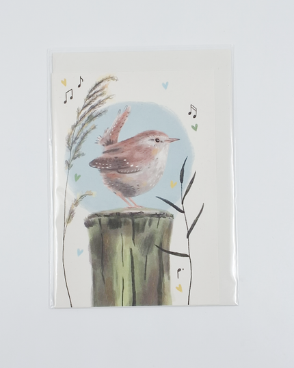 Greeting card bird on tree trunk (F10012)