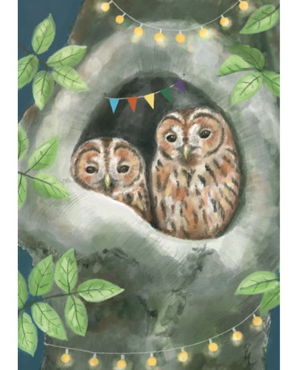 Greeting card owl in tree (F10013)