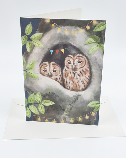 Greeting card owl in tree (F10013)