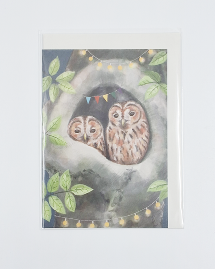 Greeting card owl in tree (F10013)