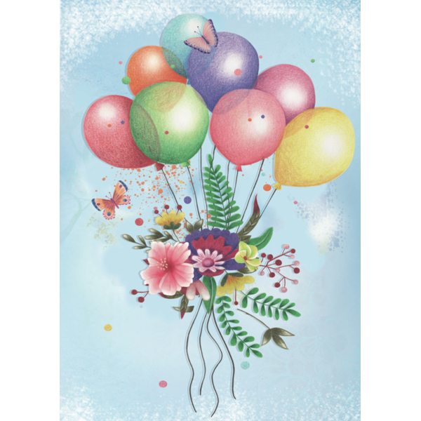Wenskaart bloemen en ballon (F10014)