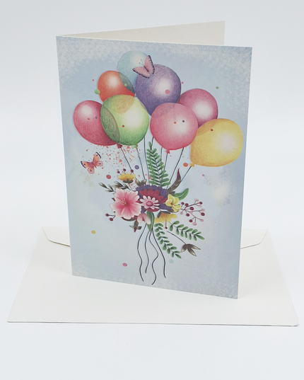 Wenskaart bloemen en ballon (F10014)