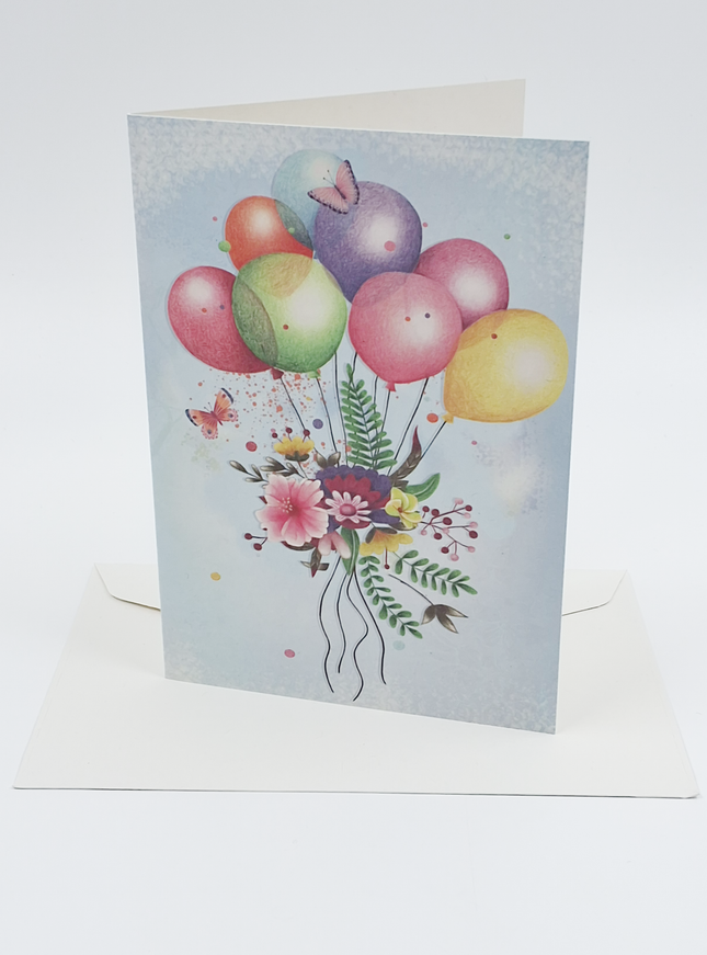 Wenskaart bloemen en ballon (F10014)