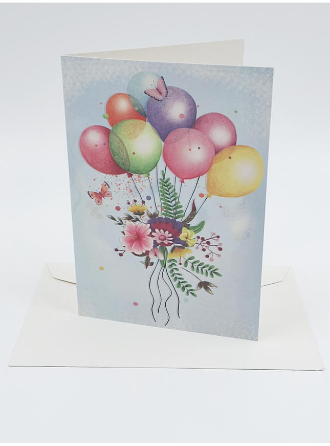 Wenskaart bloemen en ballon (F10014)
