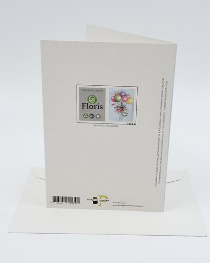 Wenskaart bloemen en ballon (F10014)