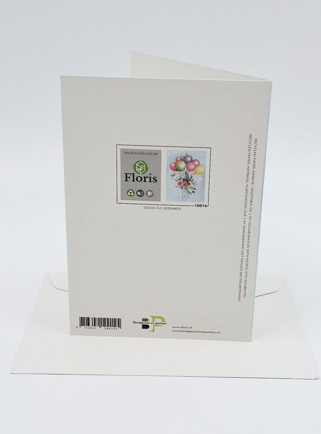 Wenskaart bloemen en ballon (F10014)