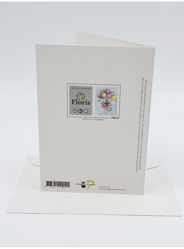 Wenskaart bloemen en ballon (F10014)