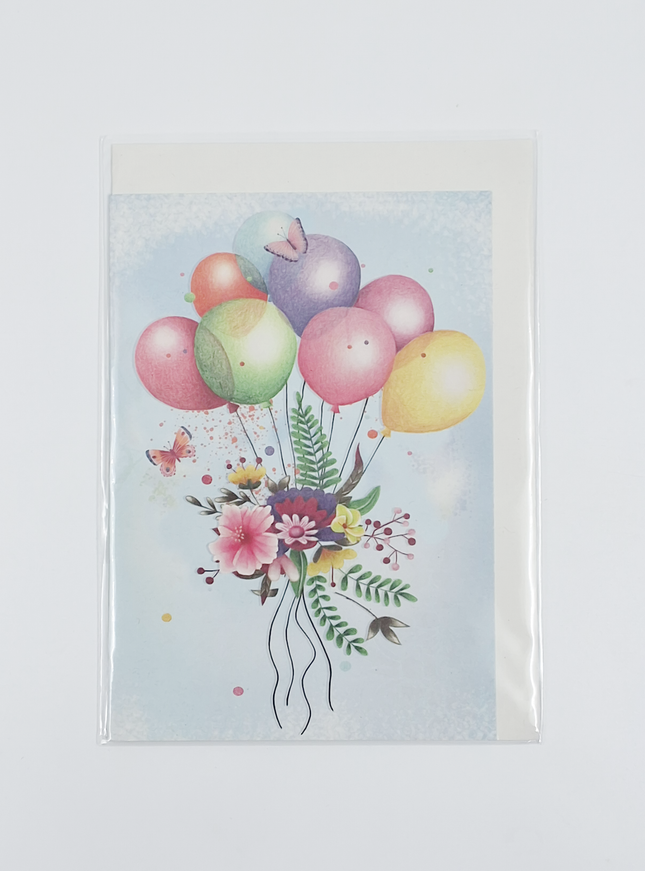 Wenskaart bloemen en ballon (F10014)