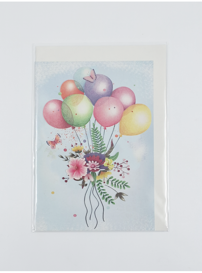 Wenskaart bloemen en ballon (F10014)