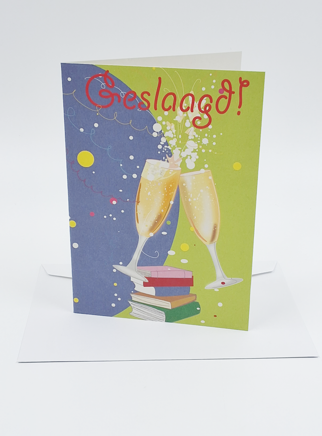 Wenskaart geslaagd, glazen (F10021)