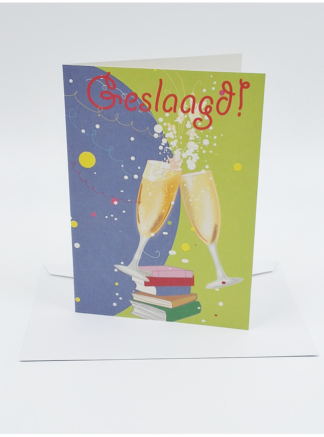 Wenskaart geslaagd, glazen (F10021)