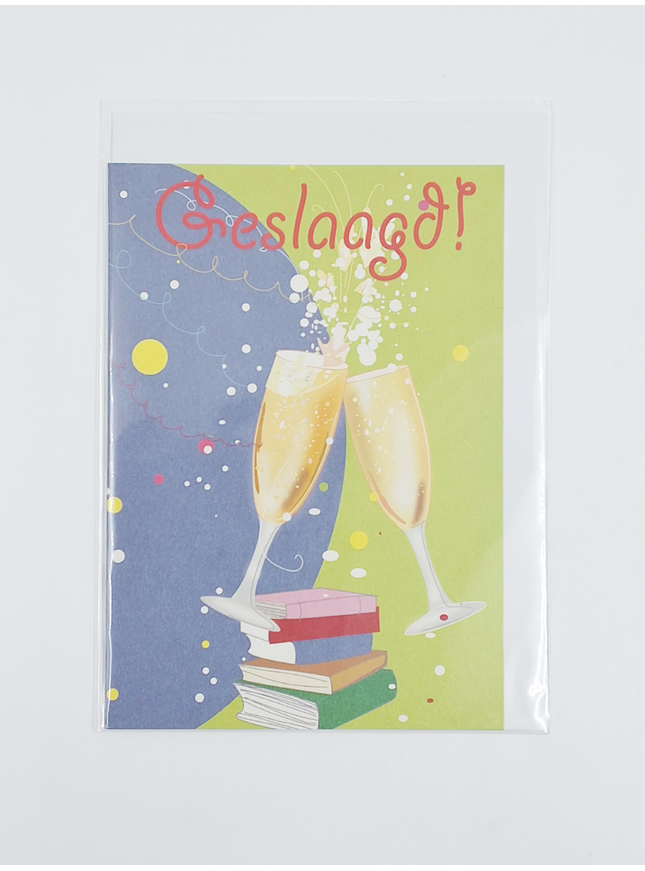 Wenskaart geslaagd, glazen (F10021)