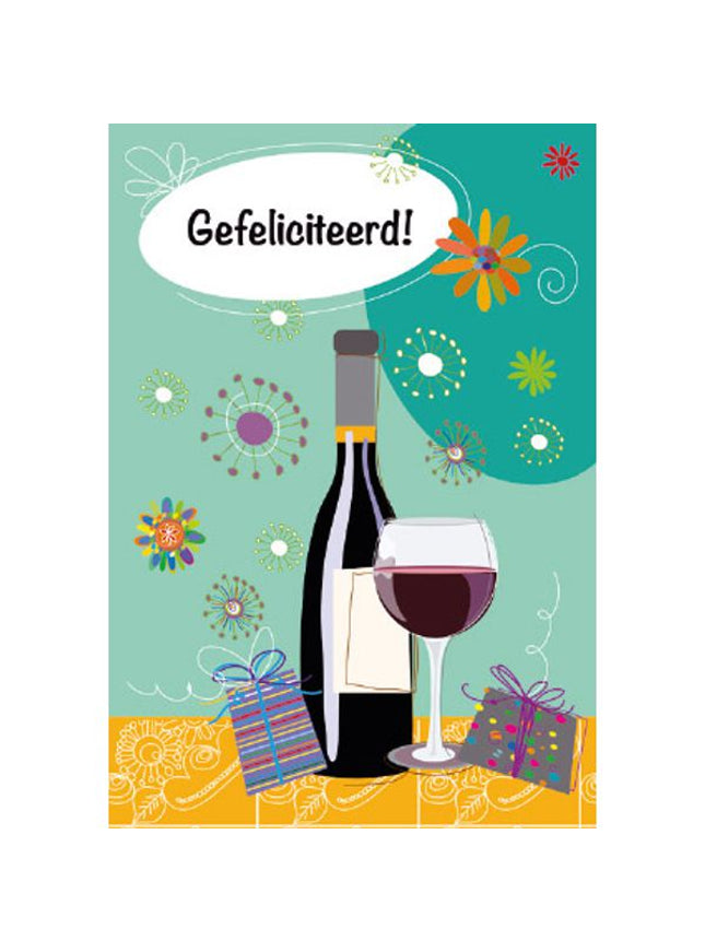 Wenskaart gefeliciteerd fles wijn (F10024)