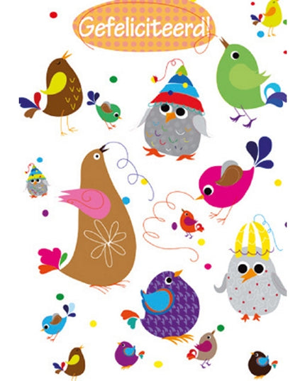 Wenskaart diverse vogels gefeliciteerd (F10026)
