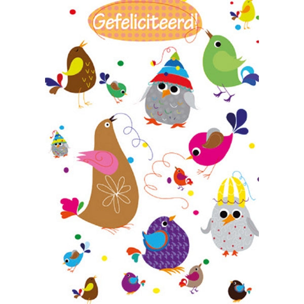 Wenskaart diverse vogels gefeliciteerd (F10026)
