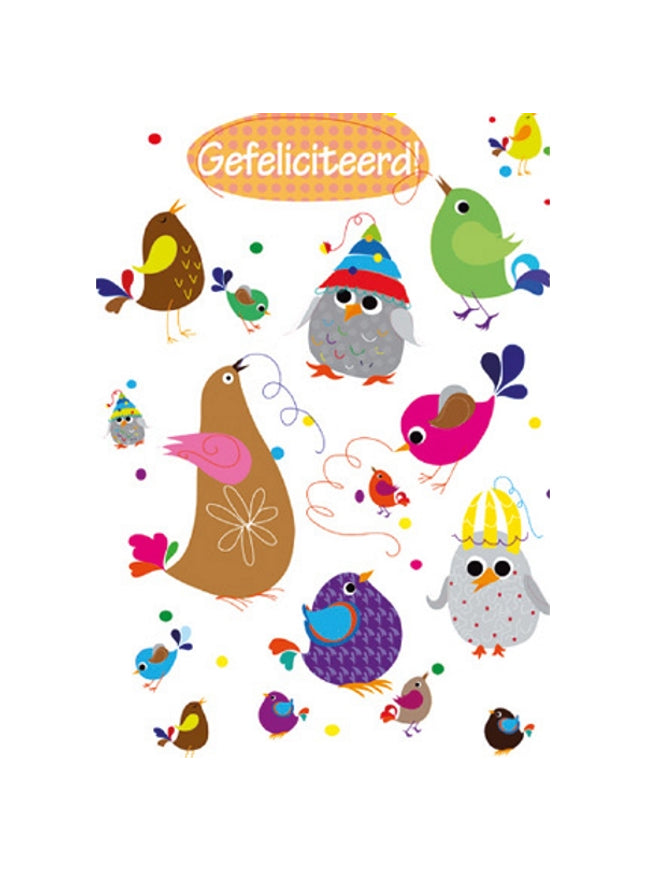 Wenskaart diverse vogels gefeliciteerd (F10026)