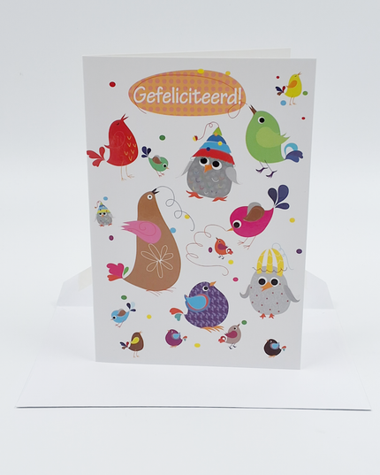 Wenskaart diverse vogels gefeliciteerd (F10026)
