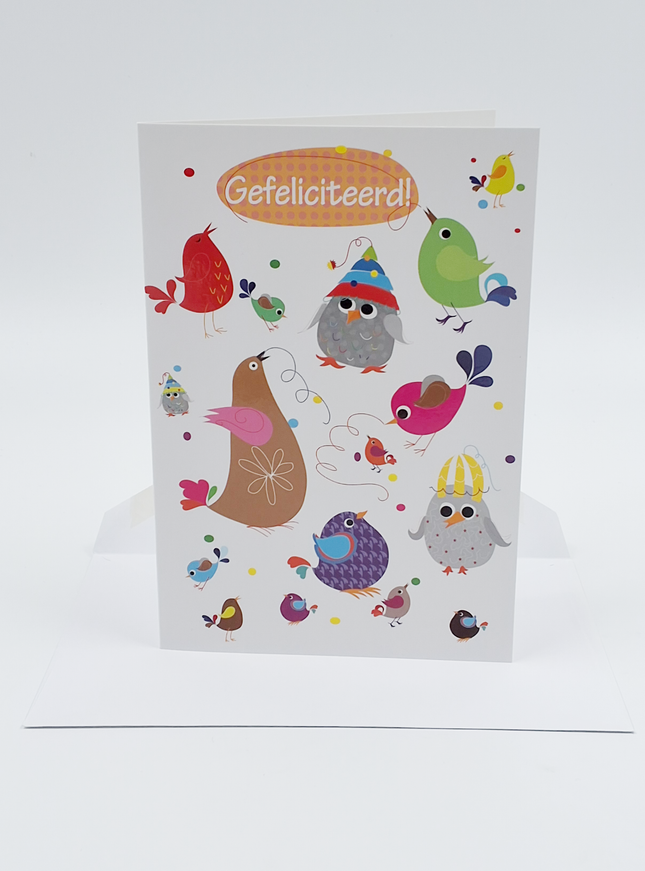 Wenskaart diverse vogels gefeliciteerd (F10026)