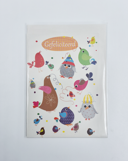 Wenskaart diverse vogels gefeliciteerd (F10026)