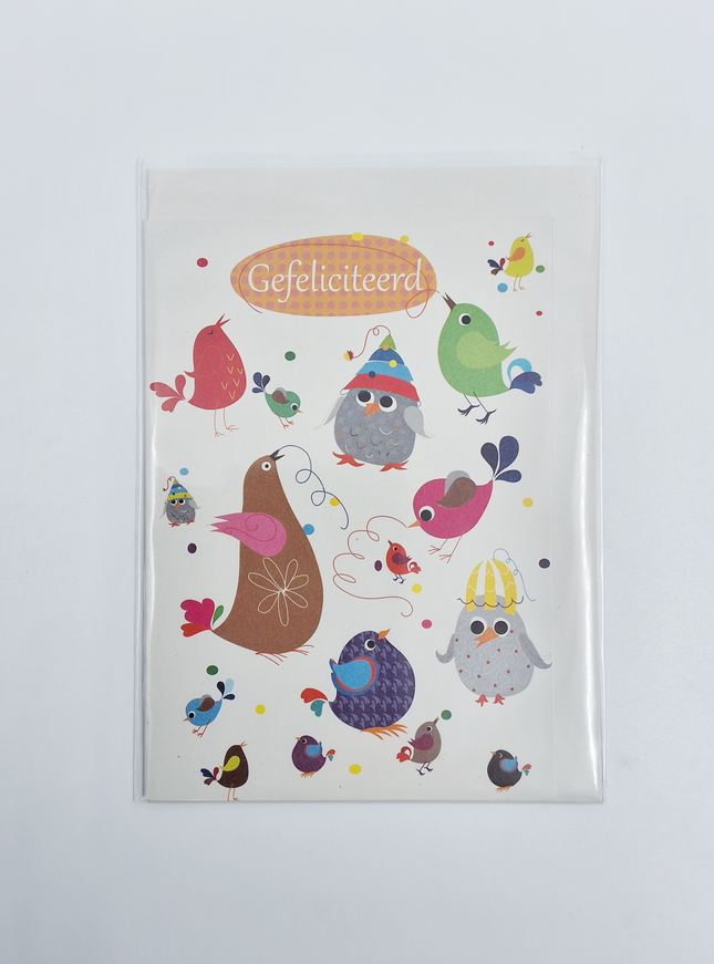 Wenskaart diverse vogels gefeliciteerd (F10026)