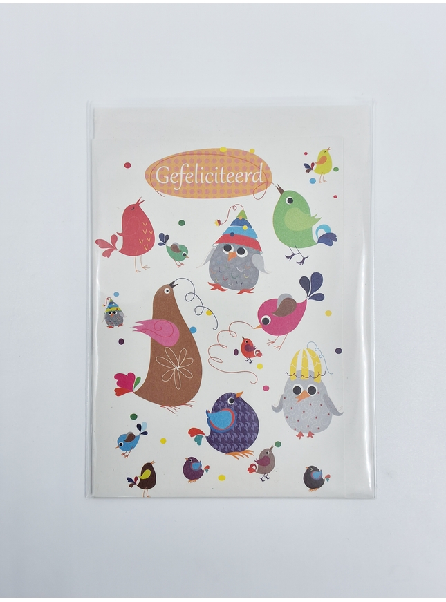 Wenskaart diverse vogels gefeliciteerd (F10026)