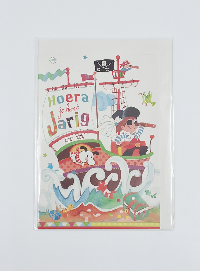 Wenskaart hoera, boot kinderen (F10032)