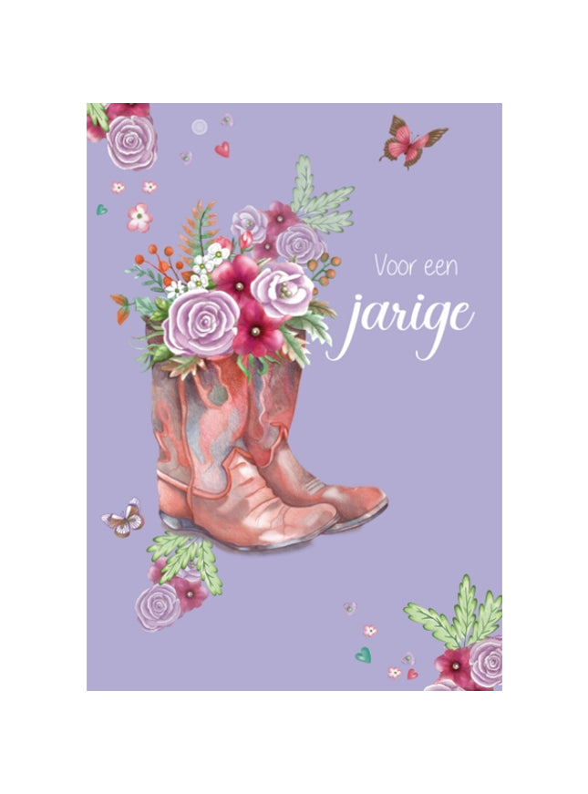 Carte d'anniversaire avec une botte