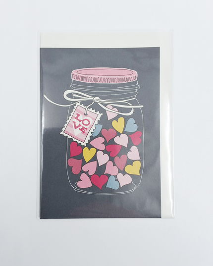 Greeting card jar with hearts (F10036)