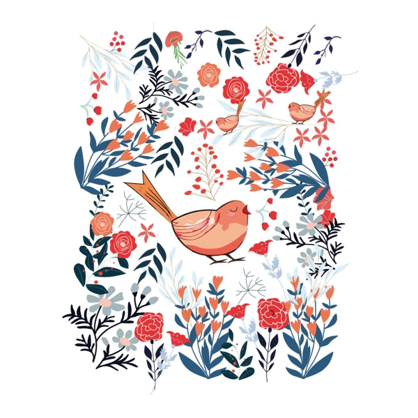 Wenskaart vogel met bloemen (F10038)