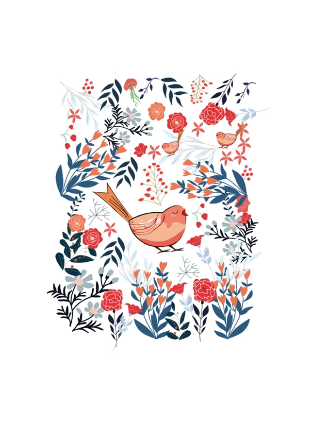 Wenskaart vogel met bloemen (F10038)