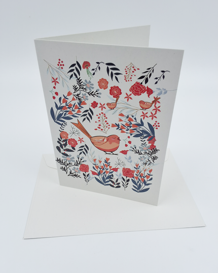 Wenskaart vogel met bloemen (F10038)