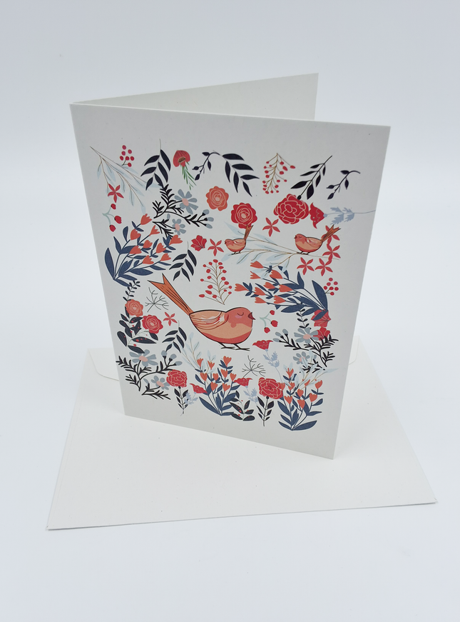 Wenskaart vogel met bloemen (F10038)