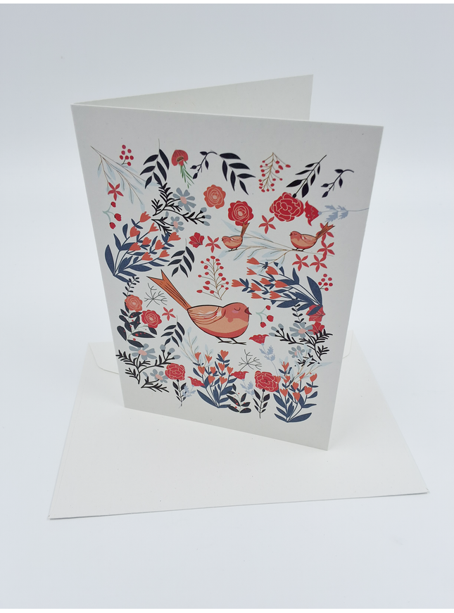 Wenskaart vogel met bloemen (F10038)