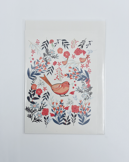 Wenskaart vogel met bloemen (F10038)