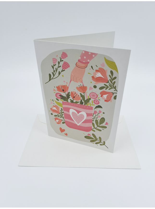 Wenskaart tas met bloemen (F10042)