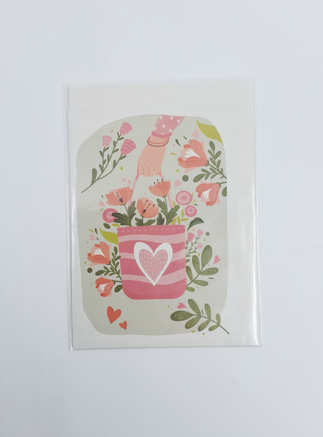 Wenskaart tas met bloemen (F10042)