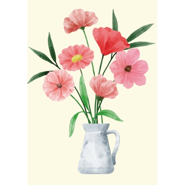 Wenskaart bloemen met vaas (F10045)