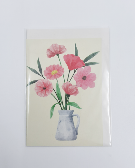 Wenskaart bloemen met vaas (F10045)