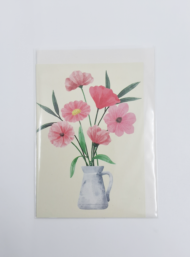 Wenskaart bloemen met vaas (F10045)