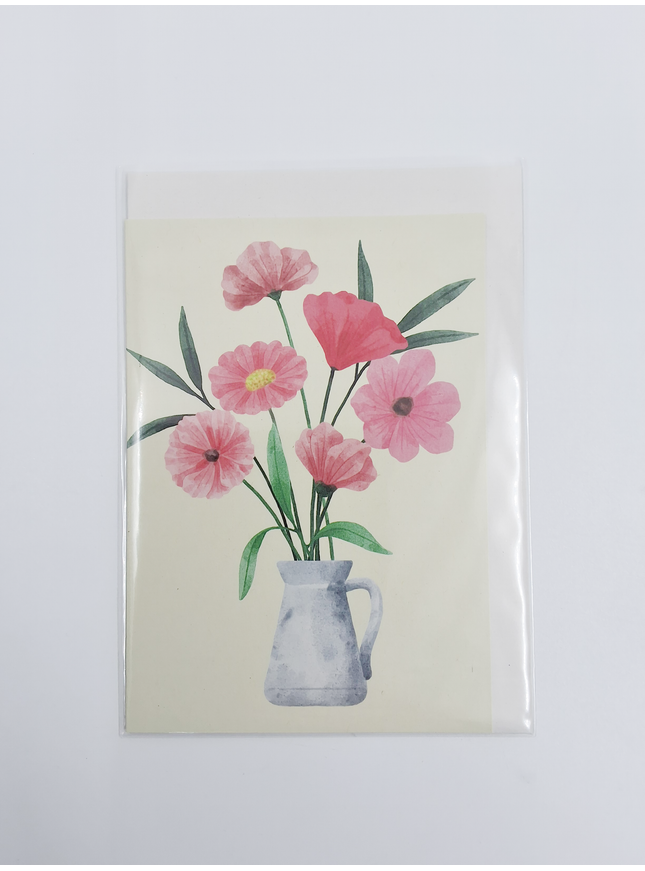 Wenskaart bloemen met vaas (F10045)