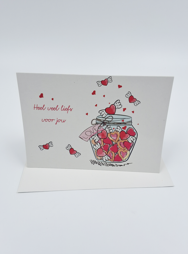 Wenskaart potje hartjes (F10051)