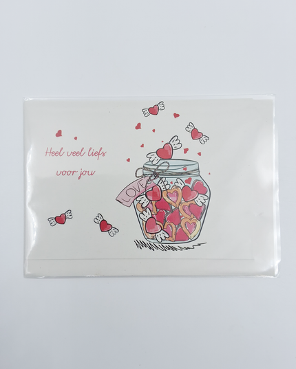 Wenskaart potje hartjes (F10051)